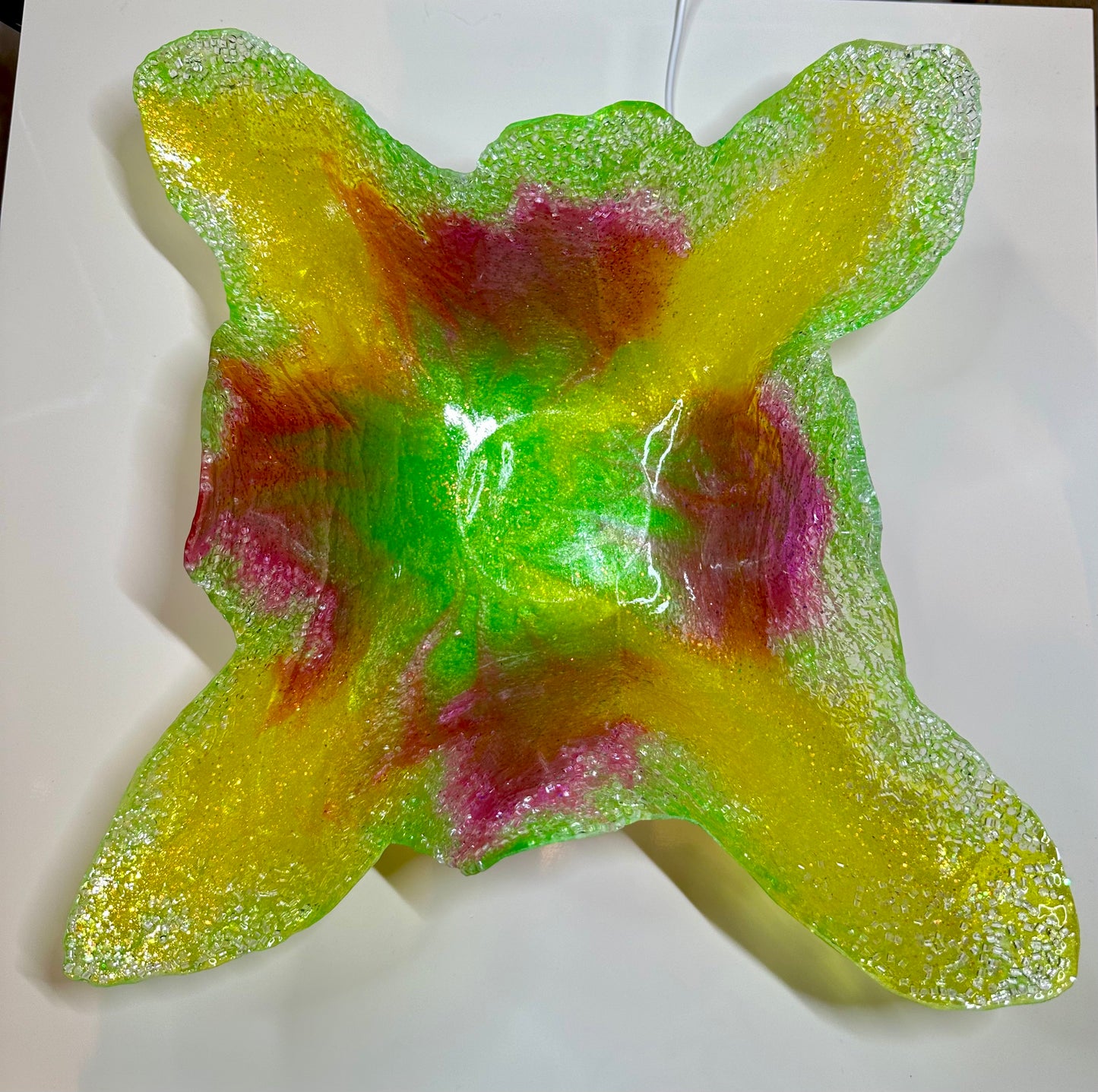 GREEN,YELLOW,ORANGE & PINK EPOXY/RESIN DECORATIVE BOWL - LARGE