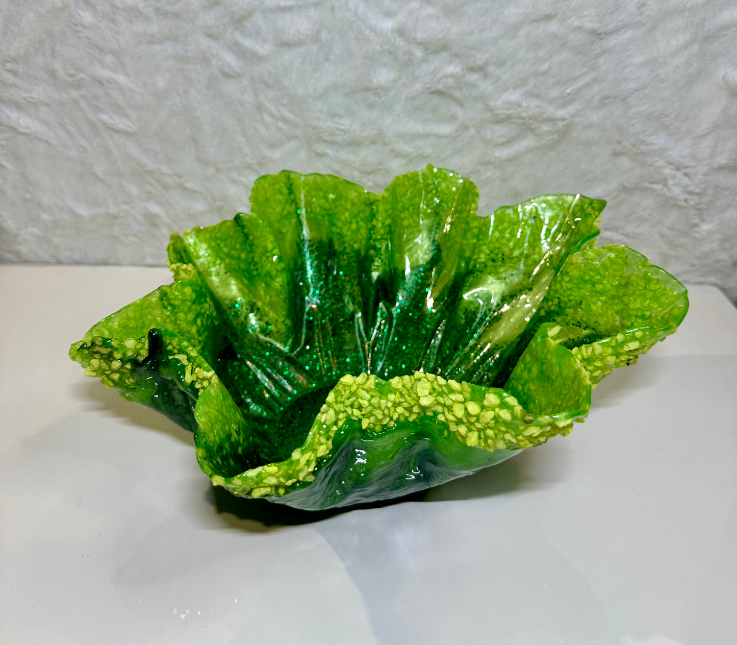 GREEN EPOXY/RESIN DECORATIVE BOWL