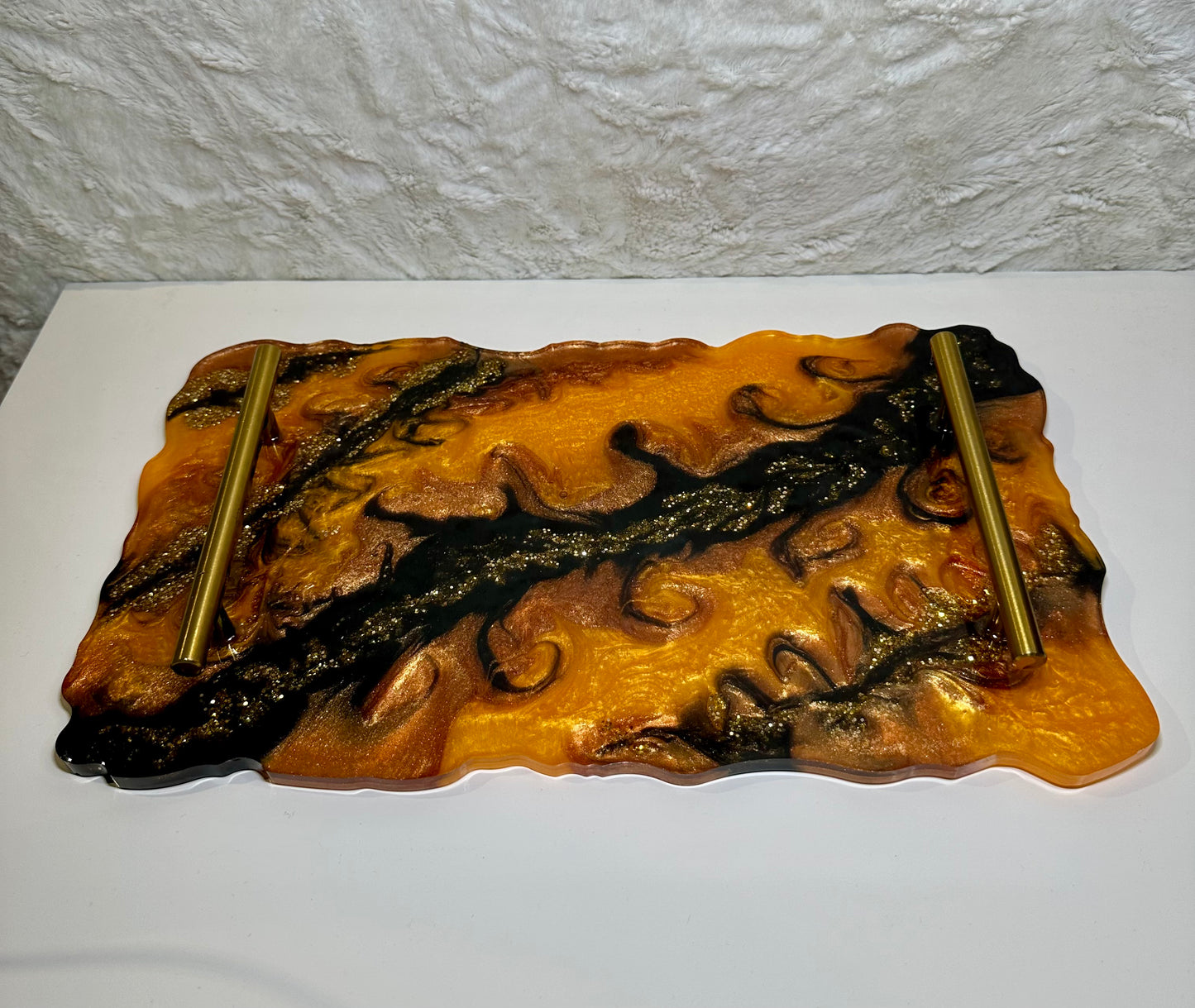 ORANGE,BLACK EPOXY/RESIN DECORATIVE SERVING TRAY