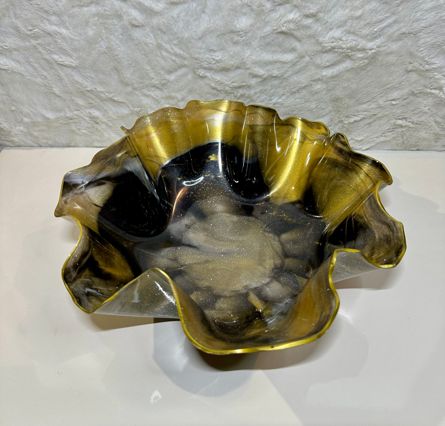 BLACK,GOLD & SILVER EPOXY/RESIN DECORATIVE BOWL - SMALL