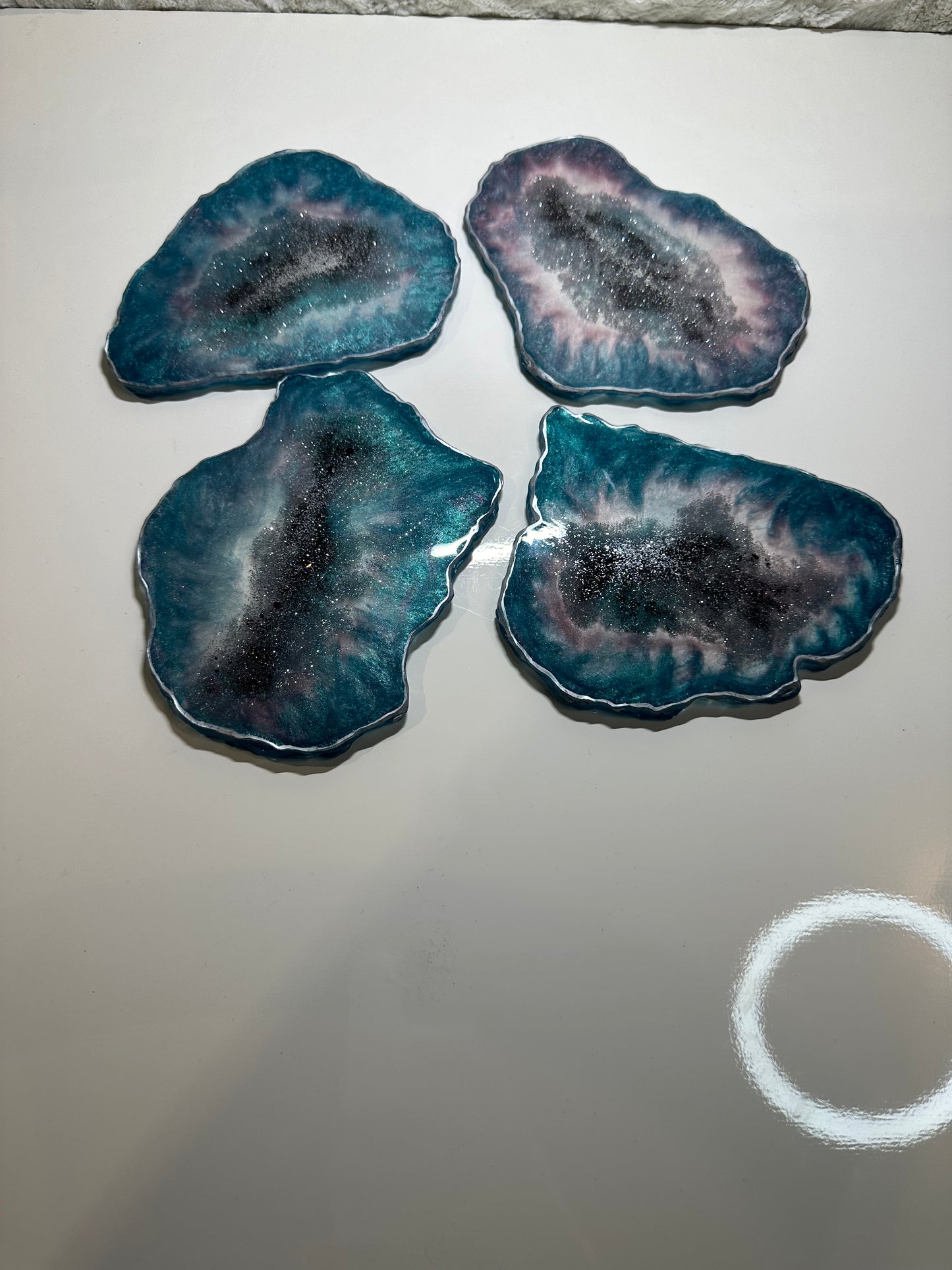 BLUE,PINK & SILVER EPOXY/RESIN COASTERS - LARGE