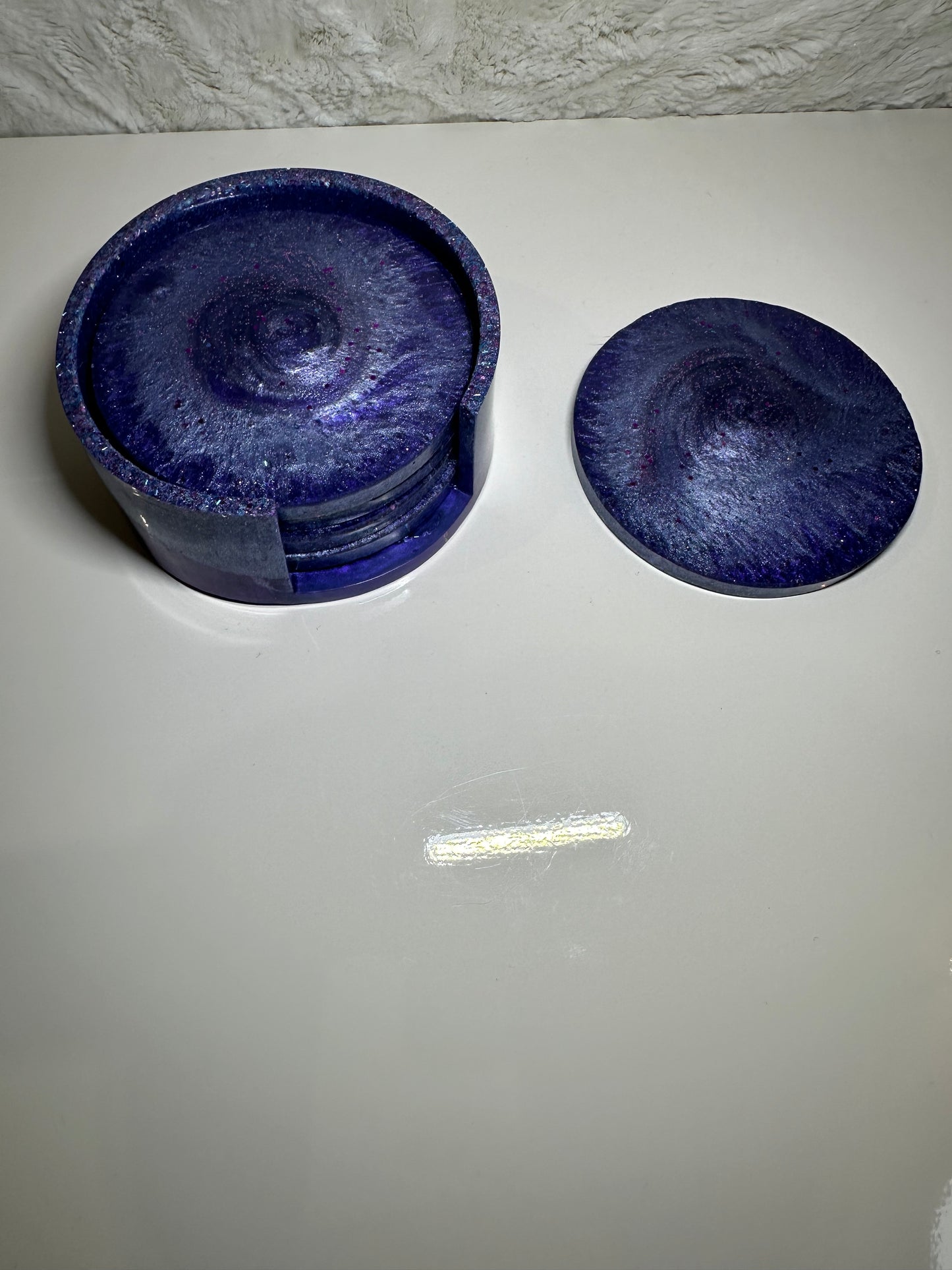 LIGHT & DARK PURPLE EPOXY/RESIN COASTERS WITH A HOLDER
