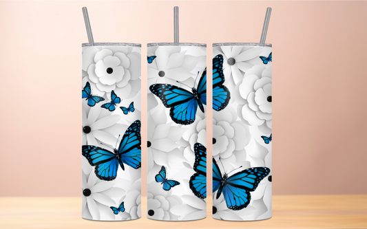 3D WHITE FLOWERS AND BUTTERFLYS