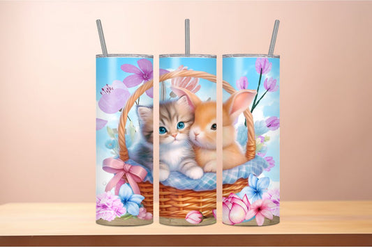 BUNNY AND KITTEN IN A BASCKET