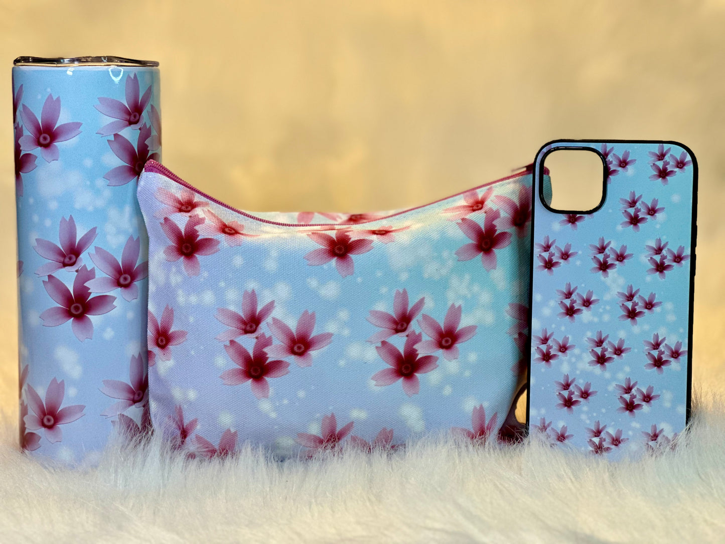 CHERRY BLOSSOM - 20oz TUMBLER+COSMETIC/TOILETRY BAG+iPHONE CASE