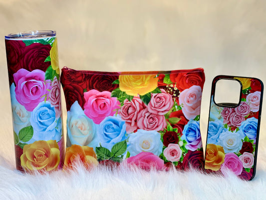 BOUQUET OF ROSES - 20oz TUMBLER+ COSMETIC/TOILETRY BAG + iPHONE CASE