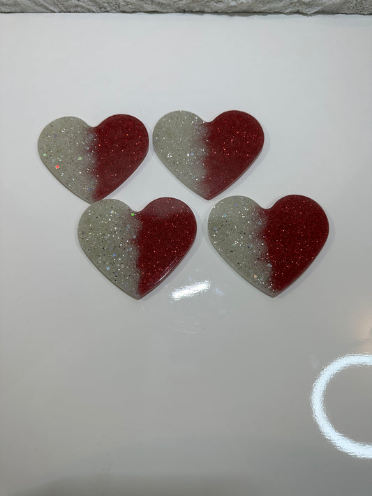 RED,WHITE & SILVER HEART SHAPE EPOXY/RESIN COASTERS
