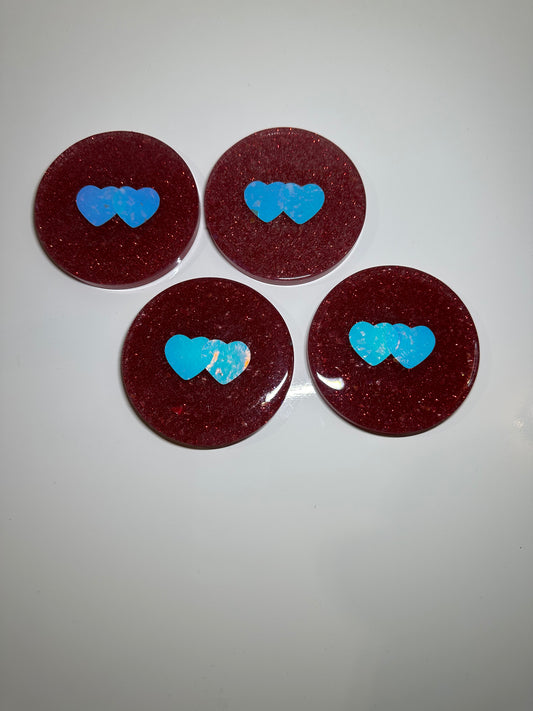 RED WITH HEARTS EPOXY/RESIN COASTERS