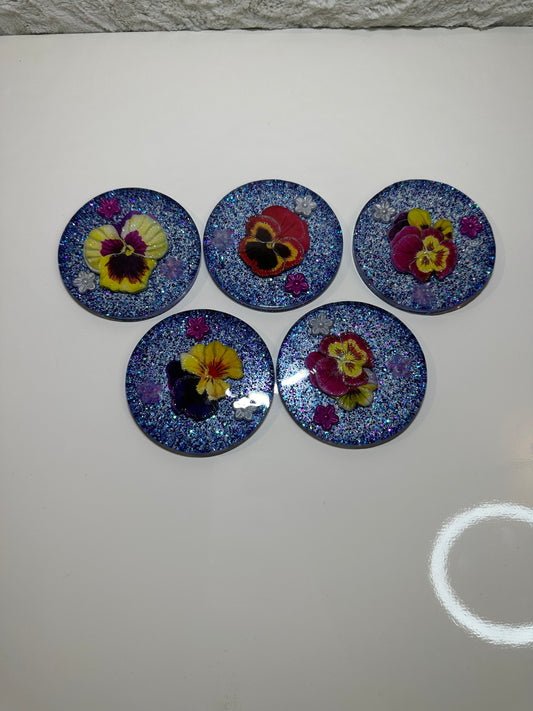 PURPLE WITH FLOWERS EPOXY/RESIN COASTERS