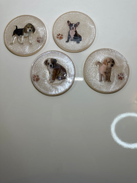 CUTE DOGS EPOXY/RESIN ROUND COASTERS