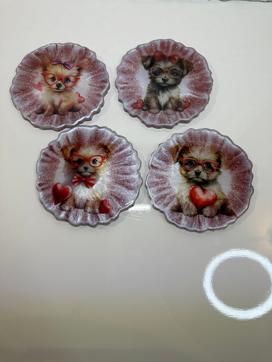 CUTE PUPPIES EPOXY/RESIN COASTERS - LARGE